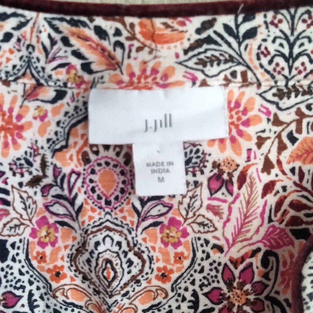 J. Jill Size Medium Floral Top With Velvet Detailing - Picture 6 of 12